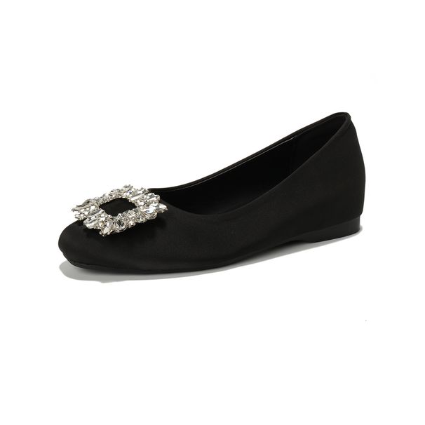 French Single Shoes Women's Inner Height Increase Shallow Mouth Rhinestone With Skirt Flat-soled Wedding Shoes_vogvips.com