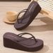 Women's Double Strap Wedge Heel Platform Flip Flops Summer Beach Non-Slip Odor Resistant Shoes_vogvips.com