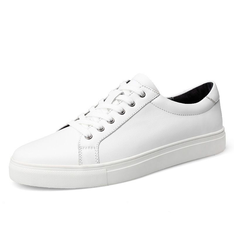 Men's Round Head Comfortable Leather Casual Men's Board Shoes Front Lace-up Breathable Flat Heel Board Shoes Men's Shoes Large Size Hole Shoes_vogvips.com