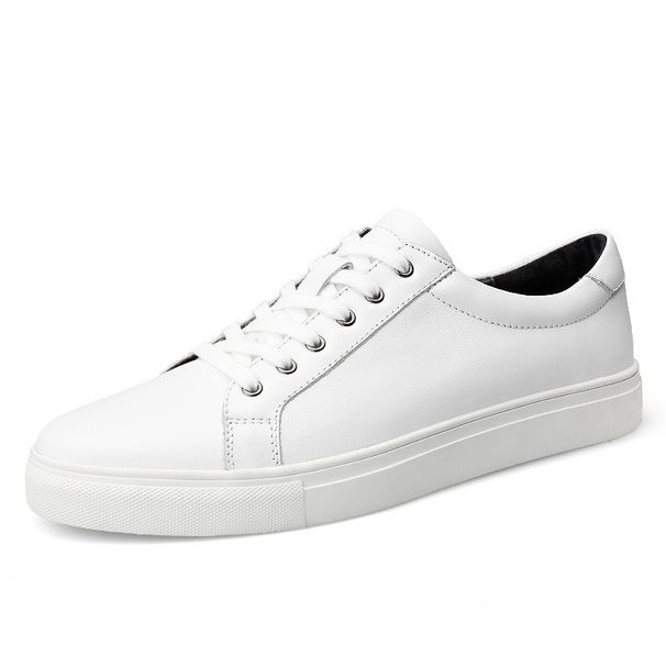 Men's Round Head Comfortable Leather Casual Men's Board Shoes Front Lace-up Breathable Flat Heel Board Shoes Men's Shoes Large Size Hole Shoes_vogvips.com