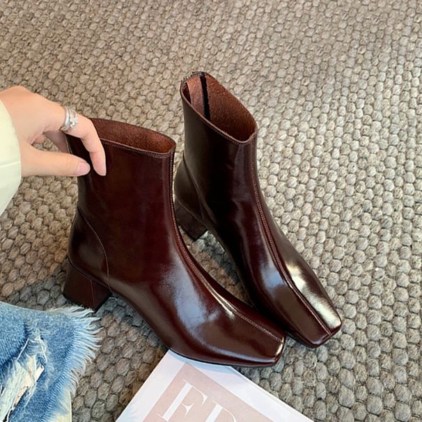 Sheepskin Version ~ Genuine Leather High-End Short For Women, Chunky High Heel Martin Slim Korean Style Ankle Boots,_vogvips.com