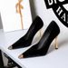 Women's Stiletto Heel Pumps Style Banquet Metallic Iron Toe Fashion Suede Pointed Toe Low Mouth Slip On Stiletto Heels Comfortable Single Shoes_vogvips.com