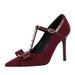 1826-H83 European And American Style Banquet Bowknot Studded Pointed High-heeled Shoes, Suede T-strap Sexy Women's Shoes_vogvips.com