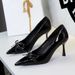 6316-A5 French-style Banquet High-heeled Women's Shoes, Pointed Toe, Shallow Cut, Patent Leather, Bow Detail,_vogvips.com