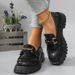 Large Size Thick Soled Black Small Leather Shoes Women's New Slip-on Work Shoes Metal Buckle Loafers_vogvips.com