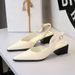 Pointed Rear Strap Single Shoes Hollow Shallow Mouth Comfortable Thick Heel Shoes Middle Heel Side Empty Women's Shoes_vogvips.com
