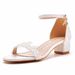 Women’s Shoes 5cm thick heel sandals shallow mouth one strap square heel buckle sandals white embroidered lace wedding shoes high heels_vogvips.com