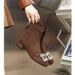 2025 New Style Brown Suede Short Boots For Women With Rhinestone Square Buckle Low Heel Spring And Autumn Mid-Calf Boots_vogvips.com