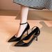 Patent Leather One-Strap High Heels Pointed Stiletto Closed Toe French Style Daily Commuter Work Wide Extra Large Single_vogvips.com
