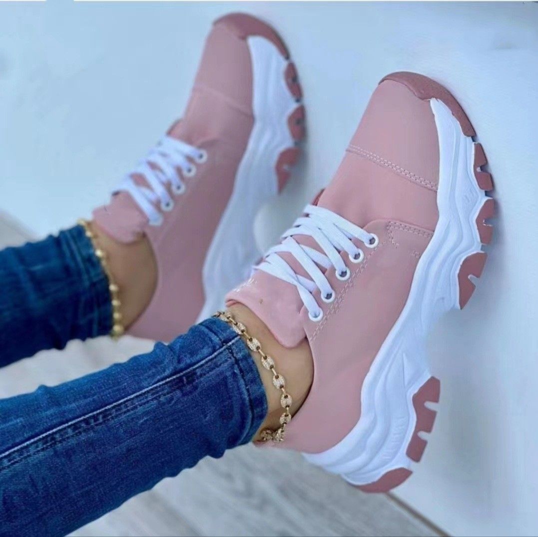 Women's Shoes Thick Soled Lace Up Sports Casual Shoes For Women, Large Size Low Top Single Shoes, Women's Casual Shoes_vogvips.com