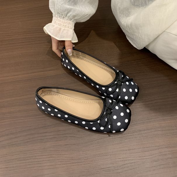 Soft Leather Version! Korean-style Polka Dot Soft-soled Shallow Single For Women, Sweet Flat Mary Jane Shoes With Round_vogvips.com