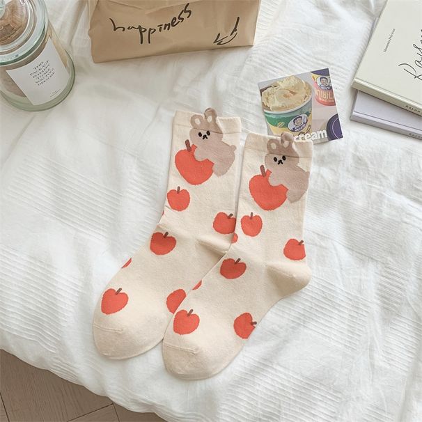 Hand Drawn Animal Print Cotton Socks Cartoon Pattern Crew Socks, Breathable Seamless Comfortable Casual Socks, Multi-Color Dotted Design_vogvips.com