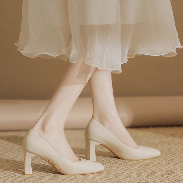 French-style Niche Retro Square-toed Chunky-heeled Women's Shoes, New Spring And Autumn Model, Suitable For Pairing With_vogvips.com