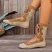 Women's Plus Size Flat Mid Calf Boots Woven Mesh Elegant Commuter Everyday Lace Up Hollowed Out Round Toe Fashionable_vogvips.com