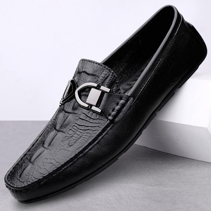 Euro Step Crocodile Men's Autumn Trend Breathable Non-Slip Genuine Leather Sole Soft Surface Casual Loafers_vogvips.com