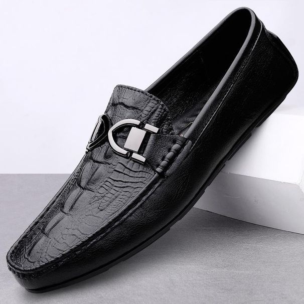 Euro Step Crocodile Men's Autumn Trend Breathable Non-Slip Genuine Leather Sole Soft Surface Casual Loafers_vogvips.com