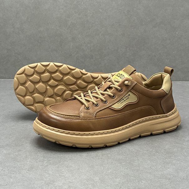 Casual Autumn 2025 New Genuine Leather Comfortable Breathable Men's Trendy Shoes Lightweight Versatile Sneakers_vogvips.com