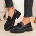 Women's Plus Size Loafers Black Thick Soled Retro British Style Shoes Autumn Winter_vogvips.com