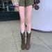 Grape Mom Same Style~ Height Increase 8cm~ Korean Style Round Toe V-Cut Chunky Heel Slimming Pile Short Boots For Women_vogvips.com