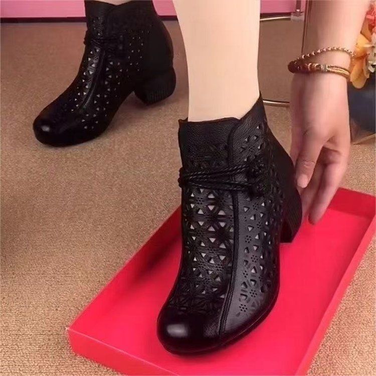 Hollow Hole Hole Round Head Soft Bottom Casual Cool Boots Versatile Mother Print Breathable Women's Cool Short Boots_vogvips.com