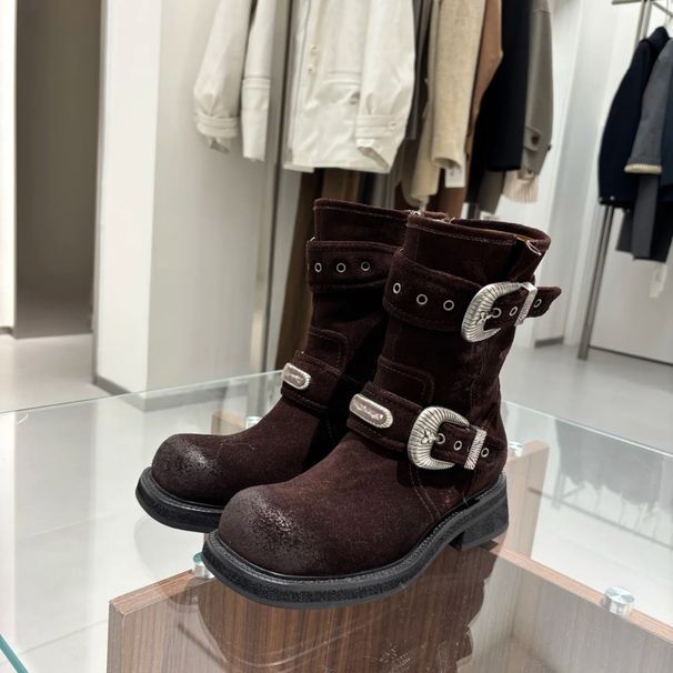 Martin Boots Women's 2025 Autumn And Winter New Square Head Thick Heel Retro Short Boots Western Cowboy Boots_vogvips.com