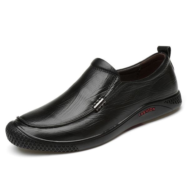 Men's Casual Shoes Round Head Layer Large Size Overshoes Soft Sole Non-slip Shallow Mouth Men's Shoes_vogvips.com