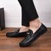 Round Head Men's Casual Shallow Mouth Foot Loafers Rubber Sole Anti-skid Work_vogvips.com