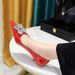 237-K59 Korean Style Fashion Party Women's Thin Mid Heel Slimming Patent Leather Shallow Mouth Pointed Toe Metal_vogvips.com