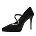 8366-10 European And American Style Pointed Toe High Heels For Women With Diamond Chain, One Strap, Thin Heel, Shallow_vogvips.com