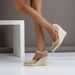 Women's Pointed Wedge Heel Platform Sandals Hollow Design Straw Rope Sole Cross-Over Shoe High Heel_vogvips.com