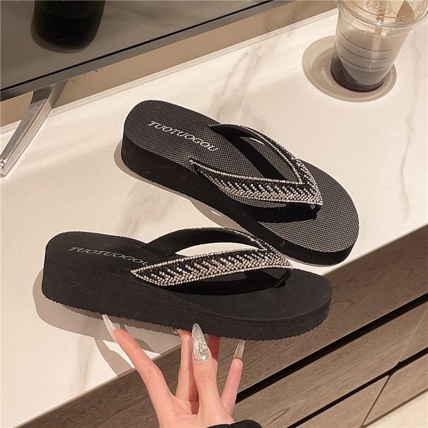Minimalist High Heeled Sandals for Women Sparkling Rhinestone mid Heel Flip Flops Summer Fairy Style Non Slip Wear Resistant_vogvips.com