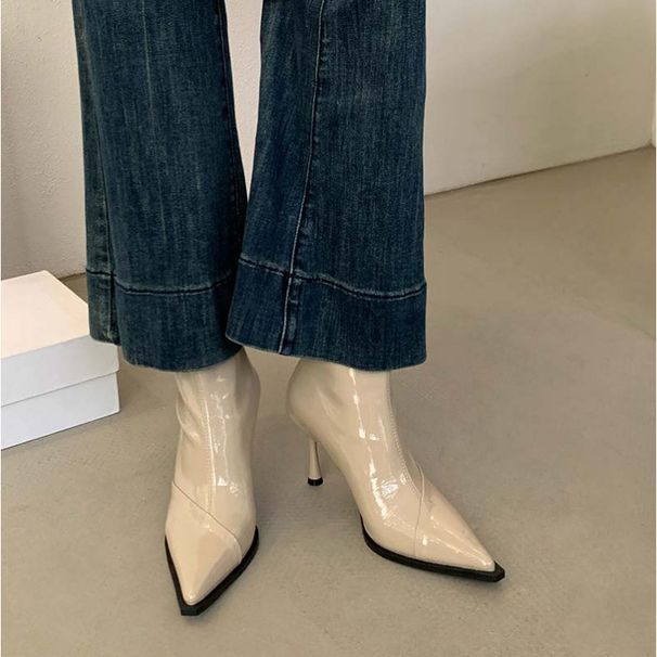 2025 Autumn Winter New Patent Leather Pointed Toe Stiletto Short Women High Heel Glossy Fashion Slim High-end Boots_vogvips.com