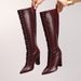 Women's Lace-Up Burgundy Knee-High Sexy Pointed Toe Back Zipper Chunky Heel Long Boots European And American Style_vogvips.com