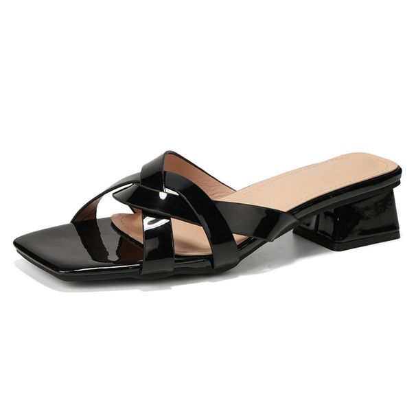 Cross-border 2026 New Thick-heeled's Summer Slippers, Versatile Cross-strap Square-toed Slip-on Sandals For_vogvips.com