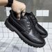 Euro Step Men's Leather British Style Black Casual Business Formal Korean Trend Brogue Thick Sole Height Increasing Shoes For Men_vogvips.com