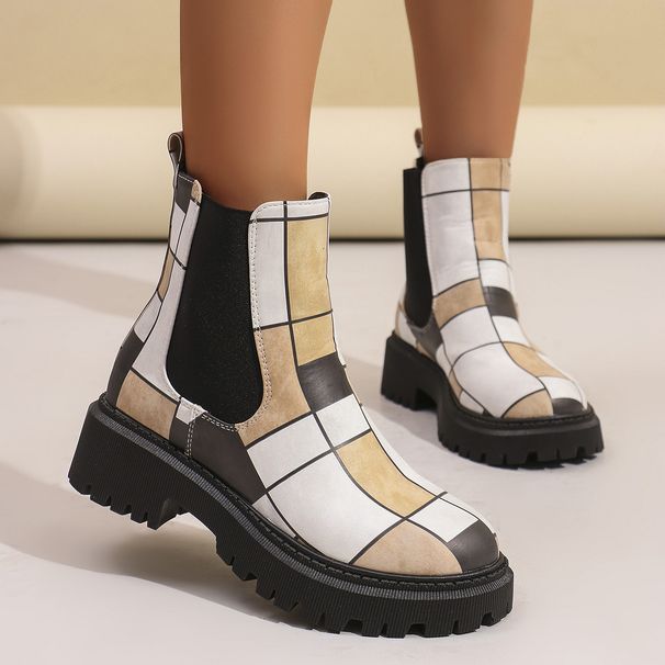 Women's Chunky Heel Chelsea Boots - Vintage Style Ankle Boots With Round Toe & Rubber Sole, Comfortable Mid-Calf Boots_vogvips.com
