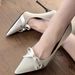 Bow High Heels Women's Pointed Head Satin Temperament Party Light Mouth Black Stiletto Shoes_vogvips.com