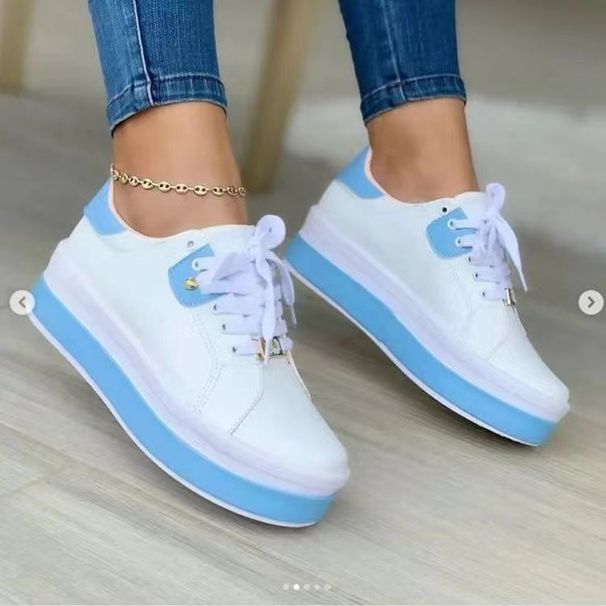 Plus Size Women's Flat Solid Color Sneakers Breathable Fashionable Lace Up Casual Shoes Spring Summer Autumn Winter New_vogvips.com