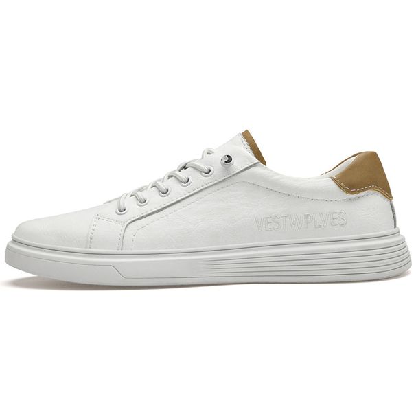 Men's Round Head Flat Bottom Cowhide Casual Board Shoes Flat Heel Board Shoes Light Mouth White Polished Men's Shoes_vogvips.com
