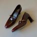Gradient Burgundy High-heeled Shoes With Pleated Design, Square Heel, T-strap, Shallow Cut, Elegant And Versatile Style_vogvips.com