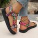 Women's Plus Size Sandals 2024 New Model With Velcro Straps, Thick Sole, Flat Bottom, European And American Ethnic Style_vogvips.com