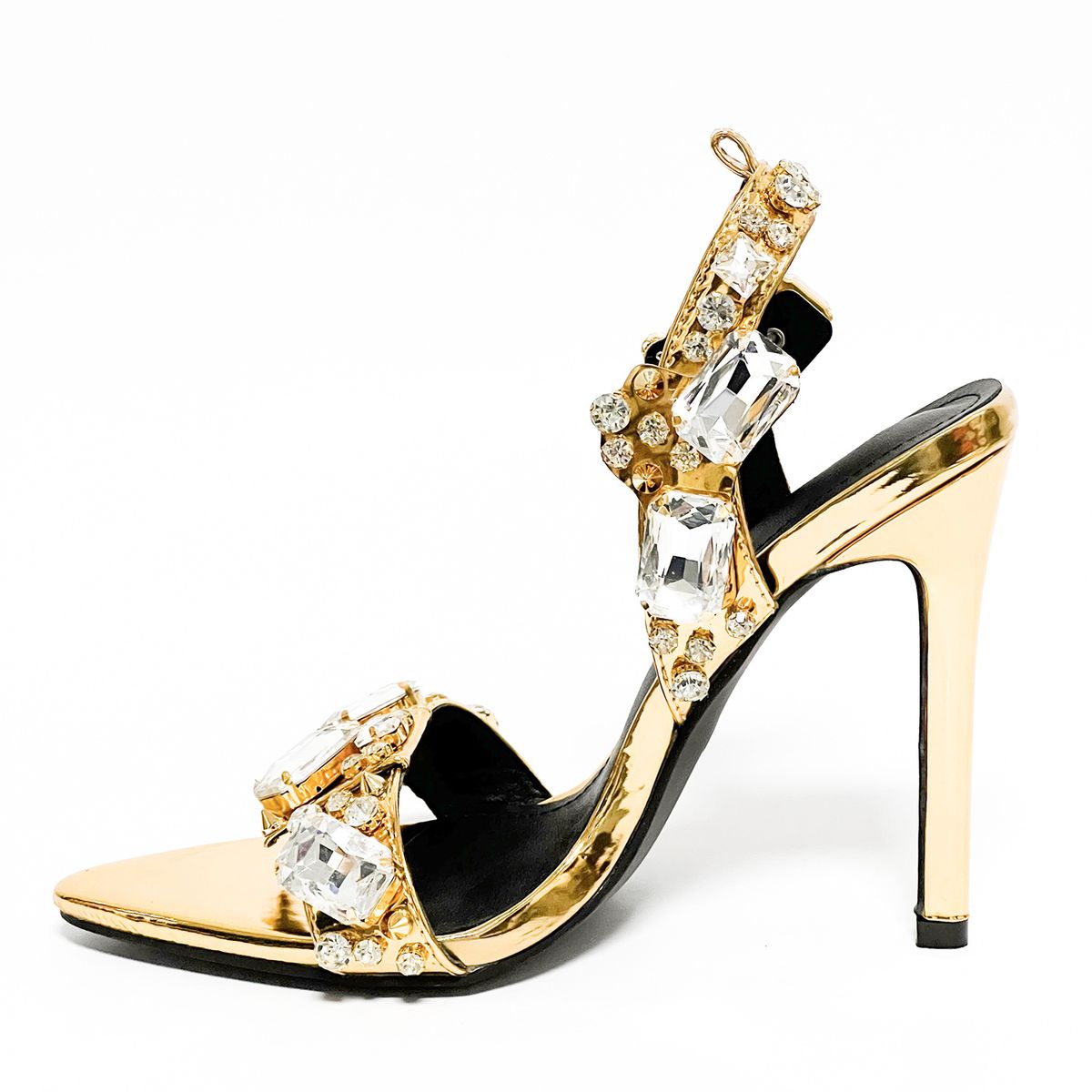 Women's Shoes 11cm New Pointed Gold Foreign Trade Rivet Rhinestone Stiletto Heels Summer Sandals Fashion Large Size Shoes_vogvips.com