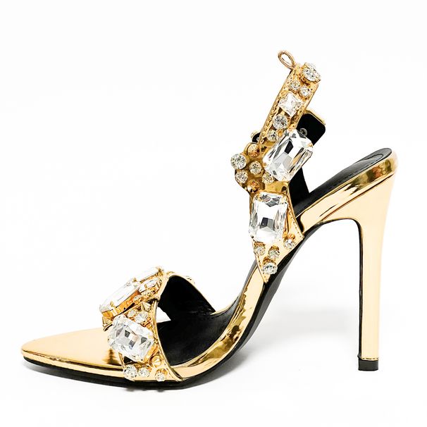 Women's Shoes 11cm New Pointed Gold Foreign Trade Rivet Rhinestone Stiletto Heels Summer Sandals Fashion Large Size Shoes_vogvips.com