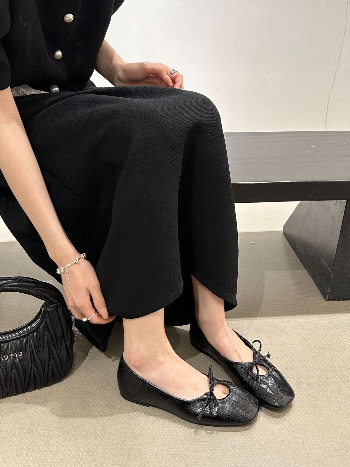 Simple Gentle Square Toe Bowknot Shallow Mouth Single For Women 2025 Spring New Flat Ballet Granny Shoes_vogvips.com