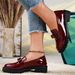 New Patent Leather Glossy Tassel Mid Heel Vintage Loafers Plus Size Fashion Casual Single Shoes_vogvips.com