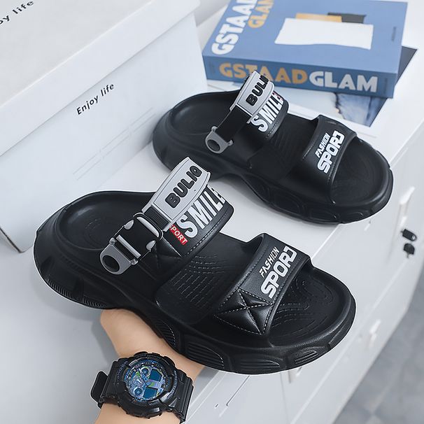 Men's New Sandals Summer Trend Letter Print Outdoor Leisure Anti Slip Lazy Beach Two In One Drag_vogvips.com