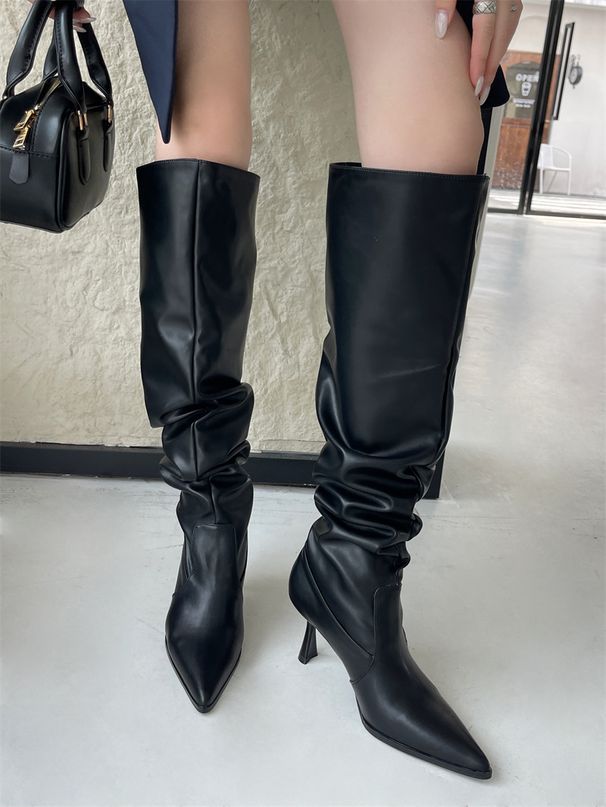 Spicy Girl Wide 2025 New Large Tube Women's Pointed Toe Thin Heel Slimming Slouch Plus Size Over-the-Knee Long Boots_vogvips.com