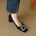 French High Heels Female Temperament Rhinestone One Pedal Black Light Mouth Thick Heel Single Shoes Female_vogvips.com