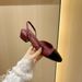 Burgundy New Style Chunky Heel Single Shoes For Women With Back Strap, Square Toe, Color Block, Mid Heel, Open Back,_vogvips.com