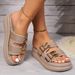 Women's Gold Thick Bottom Wedge 2025 Summer Peep Toe Chunky Platform Sandals Woman Ankle Buckle Anti Slip Beach Shoes_vogvips.com